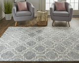 Homeroots 10' X 14' Ivory And Gray Wool Floral Hand Tufted Area Rug Blue Wool 566132