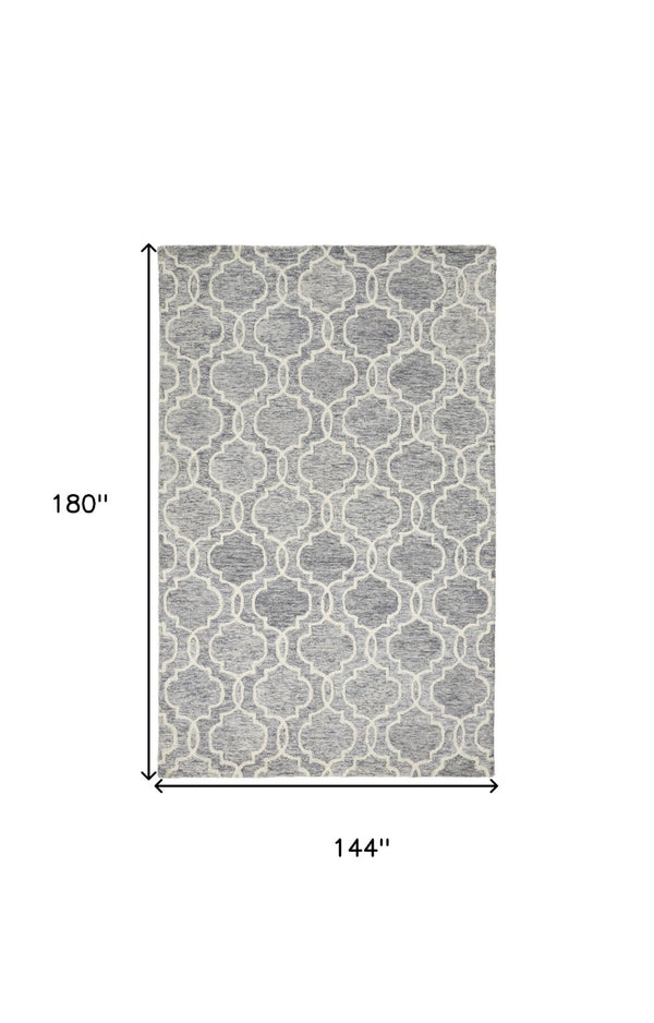 HomeRoots 10' Luxurious Ivory and Gray Wool Geometric Hand-Tufted Area Rug for Modern Living Spaces and Comfort 12' X 15' 566133