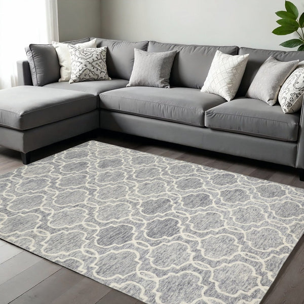 HomeRoots 10' Luxurious Ivory and Gray Wool Geometric Hand-Tufted Area Rug for Modern Living Spaces and Comfort 12' X 15' 566133