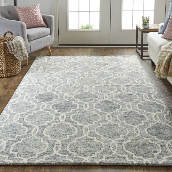 HomeRoots 10' Luxurious Ivory and Gray Wool Geometric Hand-Tufted Area Rug for Modern Living Spaces and Comfort 12' X 15' 566133