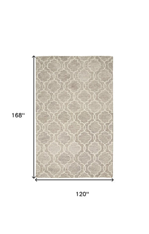 HomeRoots 10' Luxurious Ivory and Gray Wool Geometric Hand-Tufted Area Rug for Modern Living Spaces and Comfort 10' X 14' 566134