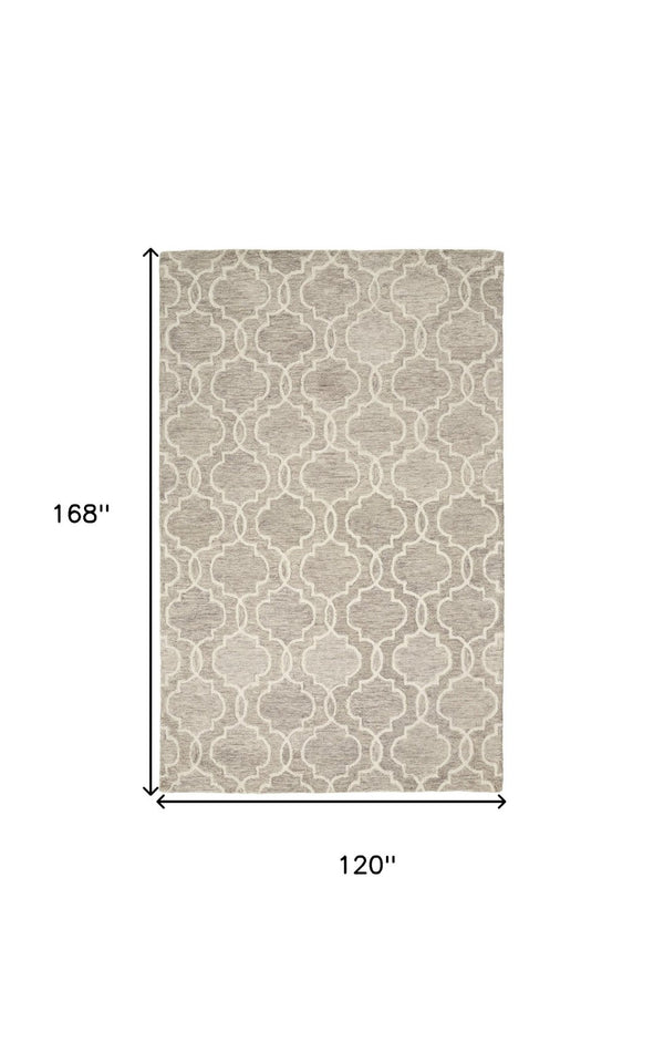 HomeRoots 10' Luxurious Ivory and Gray Wool Geometric Hand-Tufted Area Rug for Modern Living Spaces and Comfort 10' X 14' 566134