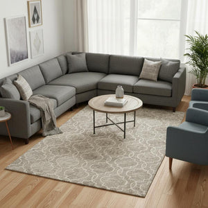 HomeRoots 10' Luxurious Ivory and Gray Wool Geometric Hand-Tufted Area Rug for Modern Living Spaces and Comfort 10' X 14' 566134