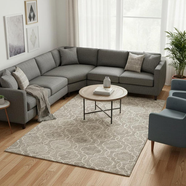 HomeRoots 10' Luxurious Ivory and Gray Wool Geometric Hand-Tufted Area Rug for Modern Living Spaces and Comfort 10' X 14' 566134