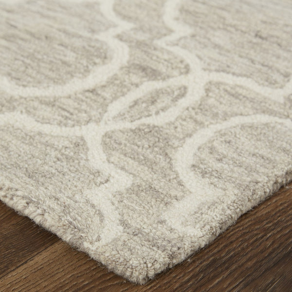 HomeRoots 10' Luxurious Ivory and Gray Wool Geometric Hand-Tufted Area Rug for Modern Living Spaces and Comfort 12' X 15' 566135