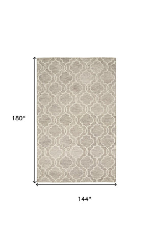 HomeRoots 10' Luxurious Ivory and Gray Wool Geometric Hand-Tufted Area Rug for Modern Living Spaces and Comfort 12' X 15' 566135