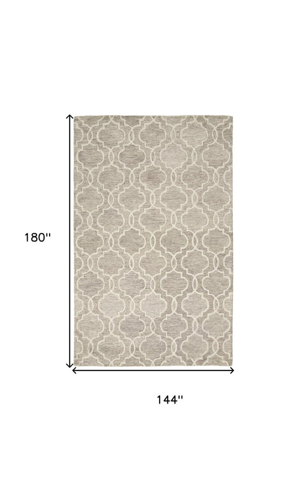 HomeRoots 10' Luxurious Ivory and Gray Wool Geometric Hand-Tufted Area Rug for Modern Living Spaces and Comfort 12' X 15' 566135