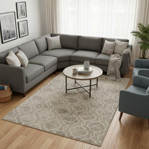 HomeRoots 10' Luxurious Ivory and Gray Wool Geometric Hand-Tufted Area Rug for Modern Living Spaces and Comfort 12' X 15' 566135