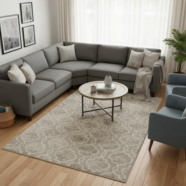 HomeRoots 10' Luxurious Ivory and Gray Wool Geometric Hand-Tufted Area Rug for Modern Living Spaces and Comfort 12' X 15' 566135