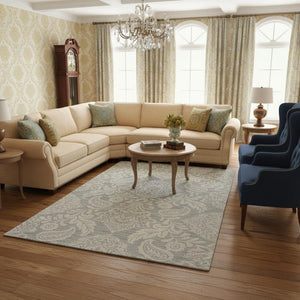 HomeRoots 10' Hand-Tufted Wool Oriental Area Rug in Blue and Ivory – Timeless Elegance for Your Home Decor 12' X 15' 566137