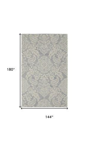 HomeRoots 10' Hand-Tufted Wool Oriental Area Rug in Blue and Ivory – Timeless Elegance for Your Home Decor 12' X 15' 566137