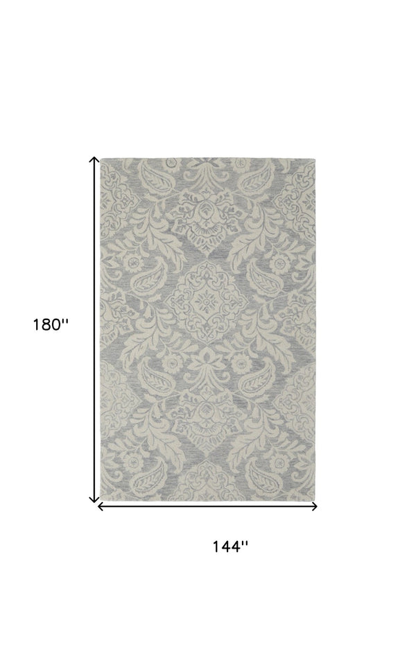 HomeRoots 10' Hand-Tufted Wool Oriental Area Rug in Blue and Ivory – Timeless Elegance for Your Home Decor 12' X 15' 566137
