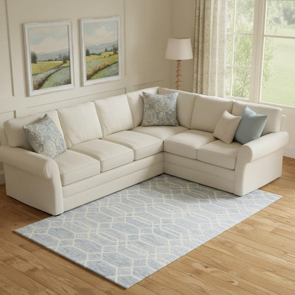 HomeRoots 10' X 14' Blue and Ivory Geometric Wool Area Rug - Hand-Tufted, Durable, Family-Friendly Style! 566140