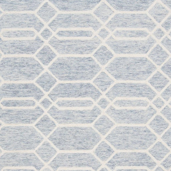 HomeRoots 10' X 14' Blue and Ivory Geometric Wool Area Rug - Hand-Tufted, Durable, Family-Friendly Style! 566140