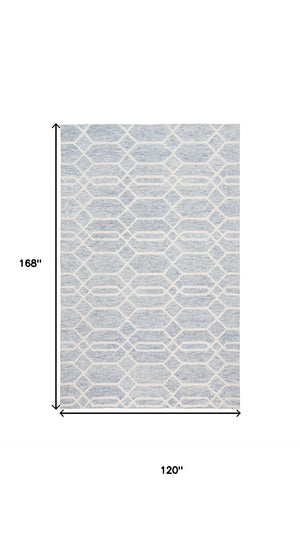 HomeRoots 10' X 14' Blue and Ivory Geometric Wool Area Rug - Hand-Tufted, Durable, Family-Friendly Style! 566140