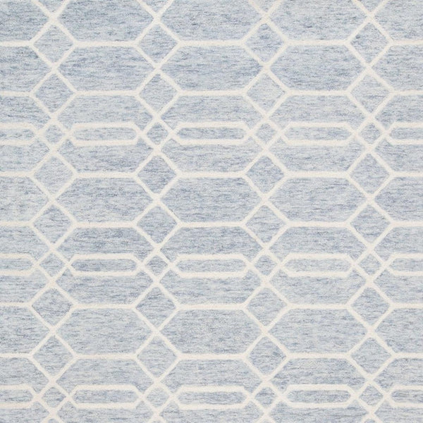 HomeRoots 10' X 14' Blue and Ivory Geometric Wool Area Rug - Hand-Tufted, Durable, Family-Friendly Style! 566140