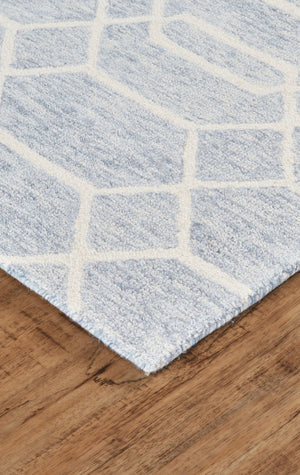 HomeRoots 10' X 14' Blue and Ivory Geometric Wool Area Rug - Hand-Tufted, Durable, Family-Friendly Style! 566140