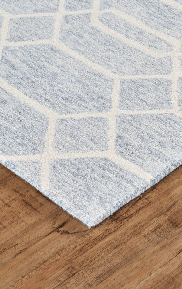 HomeRoots 10' X 14' Blue and Ivory Geometric Wool Area Rug - Hand-Tufted, Durable, Family-Friendly Style! 566140
