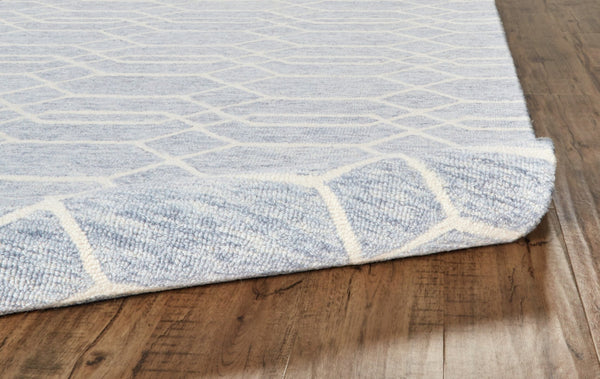HomeRoots 10' X 14' Blue and Ivory Geometric Wool Area Rug - Hand-Tufted, Durable, Family-Friendly Style! 566140