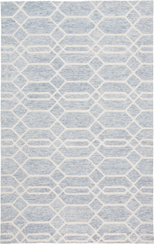 HomeRoots 10' X 14' Blue and Ivory Geometric Wool Area Rug - Hand-Tufted, Durable, Family-Friendly Style! 566140
