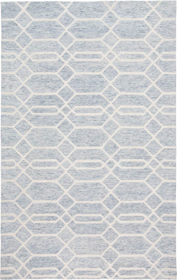 HomeRoots 10' X 14' Blue and Ivory Geometric Wool Area Rug - Hand-Tufted, Durable, Family-Friendly Style! 566140