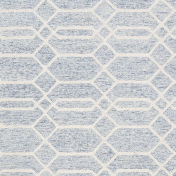 HomeRoots 12' Blue & Ivory Wool Geometric Hand-Tufted Area Rug - Luxurious, Stain-Resistant, Perfect for Large Spaces 566141