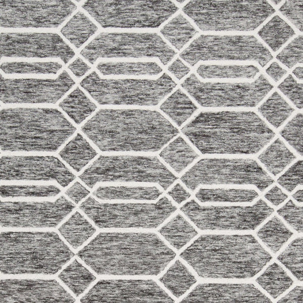 HomeRoots 10' Luxurious Gray Black and Ivory Wool Geometric Area Rug - Hand-Tufted Comfort for Your Home! 566142