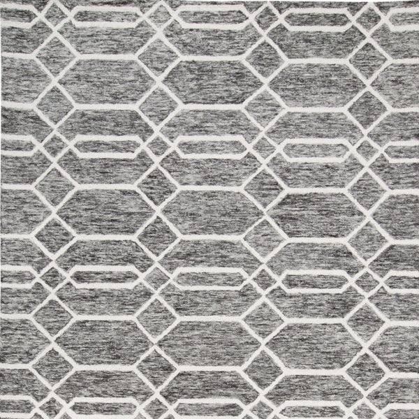 HomeRoots 10' Luxurious Gray Black and Ivory Wool Geometric Area Rug - Hand-Tufted Comfort for Your Home! 566142