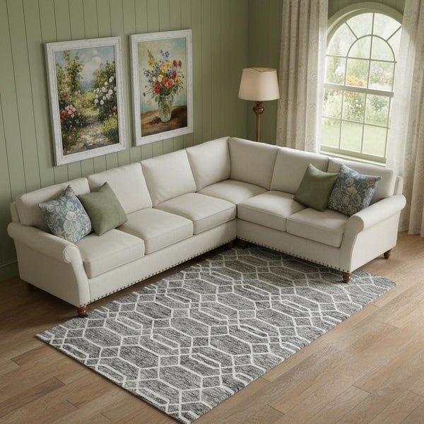 HomeRoots 10' Luxurious Gray Black and Ivory Wool Geometric Area Rug - Hand-Tufted Comfort for Your Home! 566142