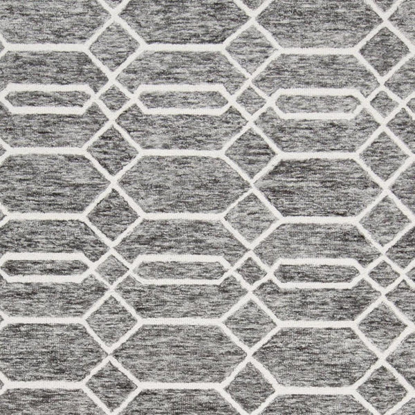 HomeRoots 10' Luxurious Gray Black and Ivory Wool Geometric Area Rug - Hand-Tufted Comfort for Your Home! 566142