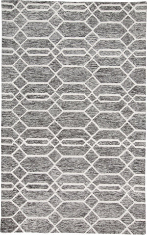 HomeRoots 10' Luxurious Gray Black and Ivory Wool Geometric Area Rug - Hand-Tufted Comfort for Your Home! 566142