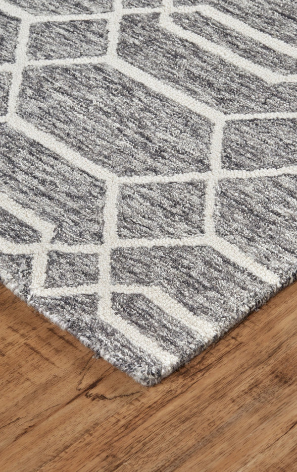 HomeRoots 10' Luxurious Gray Black and Ivory Wool Geometric Area Rug - Hand-Tufted Comfort for Your Home! 566142