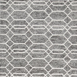 HomeRoots 10' Luxurious Gray Black and Ivory Wool Geometric Area Rug - Hand-Tufted Comfort for Your Home! 566142