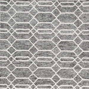 HomeRoots 12' Gray Black Ivory Wool Geometric Hand-Tufted Area Rug - Stylish, Durable Comfort for Large Spaces 566143