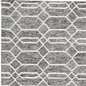 HomeRoots 12' Gray Black Ivory Wool Geometric Hand-Tufted Area Rug - Stylish, Durable Comfort for Large Spaces 566143