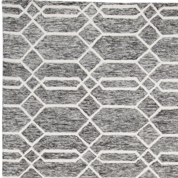 HomeRoots 12' Gray Black Ivory Wool Geometric Hand-Tufted Area Rug - Stylish, Durable Comfort for Large Spaces 566143