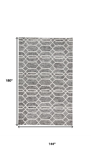 HomeRoots 12' Gray Black Ivory Wool Geometric Hand-Tufted Area Rug - Stylish, Durable Comfort for Large Spaces 566143