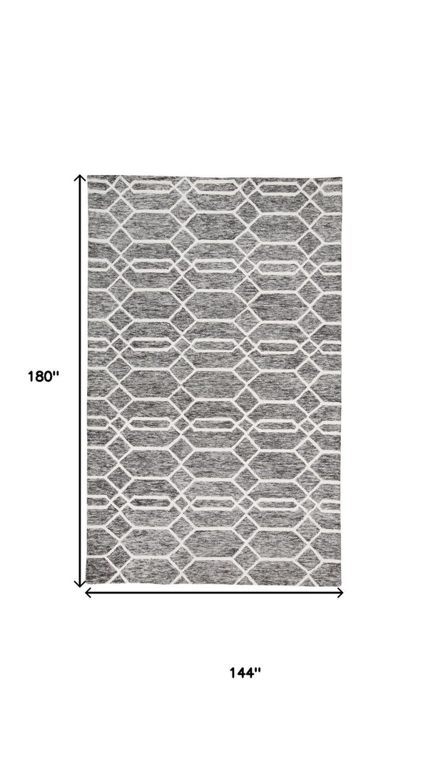 HomeRoots 12' Gray Black Ivory Wool Geometric Hand-Tufted Area Rug - Stylish, Durable Comfort for Large Spaces 566143