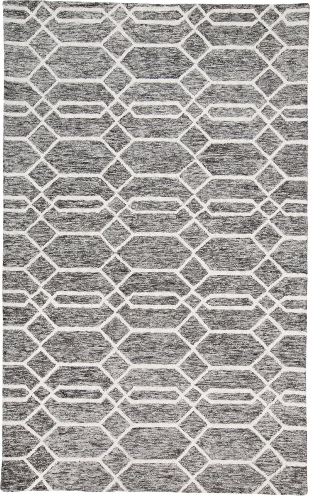 HomeRoots 12' Gray Black Ivory Wool Geometric Hand-Tufted Area Rug - Stylish, Durable Comfort for Large Spaces 566143