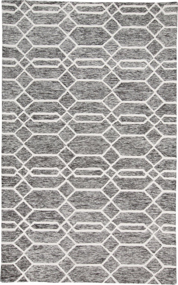 HomeRoots 12' Gray Black Ivory Wool Geometric Hand-Tufted Area Rug - Stylish, Durable Comfort for Large Spaces 566143