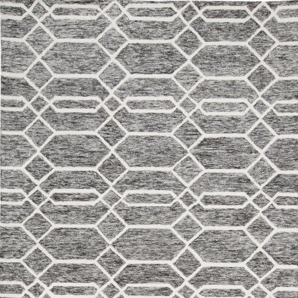 HomeRoots 12' Gray Black Ivory Wool Geometric Hand-Tufted Area Rug - Stylish, Durable Comfort for Large Spaces 566143