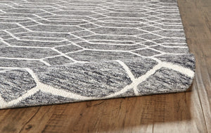 HomeRoots 12' Gray Black Ivory Wool Geometric Hand-Tufted Area Rug - Stylish, Durable Comfort for Large Spaces 566143