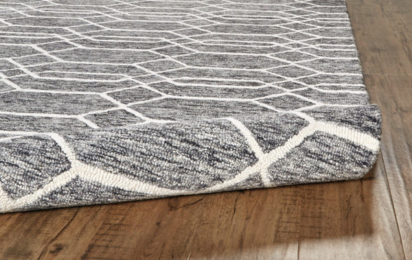 HomeRoots 12' Gray Black Ivory Wool Geometric Hand-Tufted Area Rug - Stylish, Durable Comfort for Large Spaces 566143