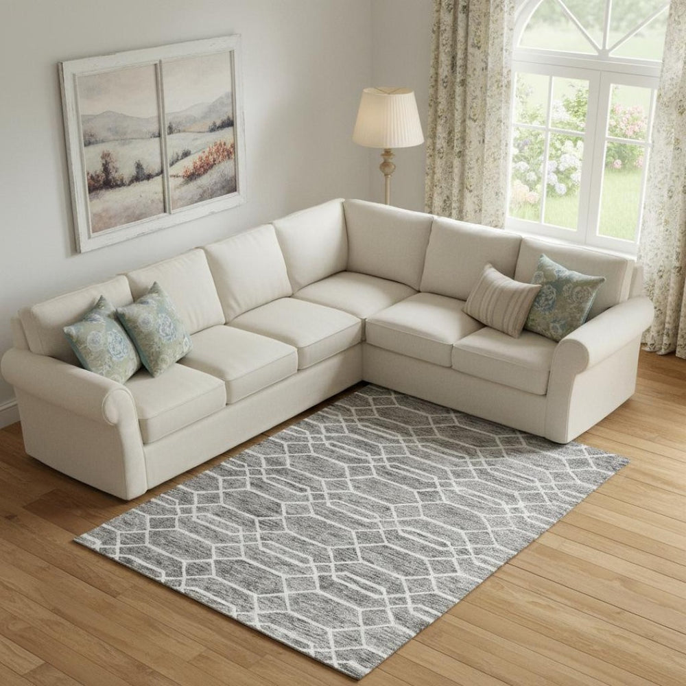 HomeRoots 12' Gray Black Ivory Wool Geometric Hand-Tufted Area Rug - Stylish, Durable Comfort for Large Spaces 566143