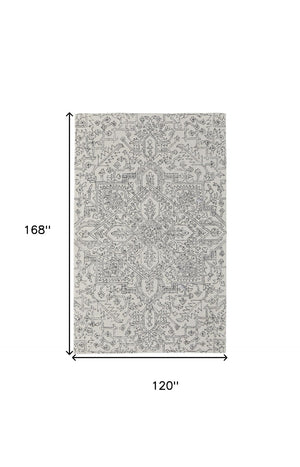 HomeRoots 10' Hand-Tufted Wool Oriental Area Rug in White and Gray - Elegant, Durable, and Stain-Resistant Design 10' X 14' 566146