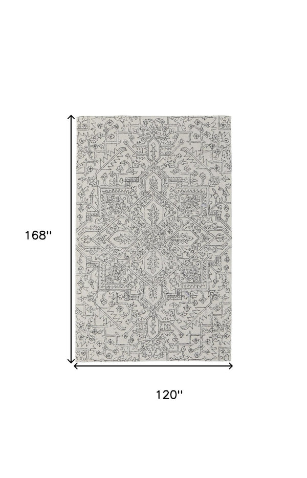 HomeRoots 10' Hand-Tufted Wool Oriental Area Rug in White and Gray - Elegant, Durable, and Stain-Resistant Design 10' X 14' 566146