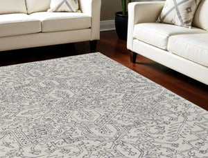 HomeRoots 10' Hand-Tufted Wool Oriental Area Rug in White and Gray - Elegant, Durable, and Stain-Resistant Design 12' X 15' 566147