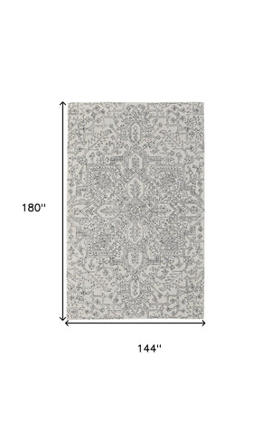 HomeRoots 10' Hand-Tufted Wool Oriental Area Rug in White and Gray - Elegant, Durable, and Stain-Resistant Design 12' X 15' 566147