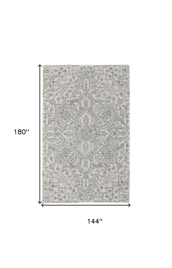 HomeRoots 10' Hand-Tufted Wool Oriental Area Rug in White and Gray - Elegant, Durable, and Stain-Resistant Design 12' X 15' 566147