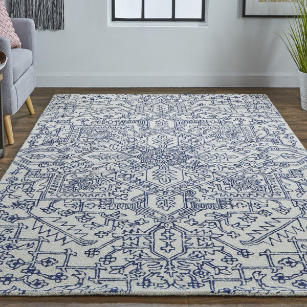 HomeRoots 10' Hand-Tufted Wool Oriental Area Rug in White and Gray - Elegant, Durable, and Stain-Resistant Design 10' X 14' 566148